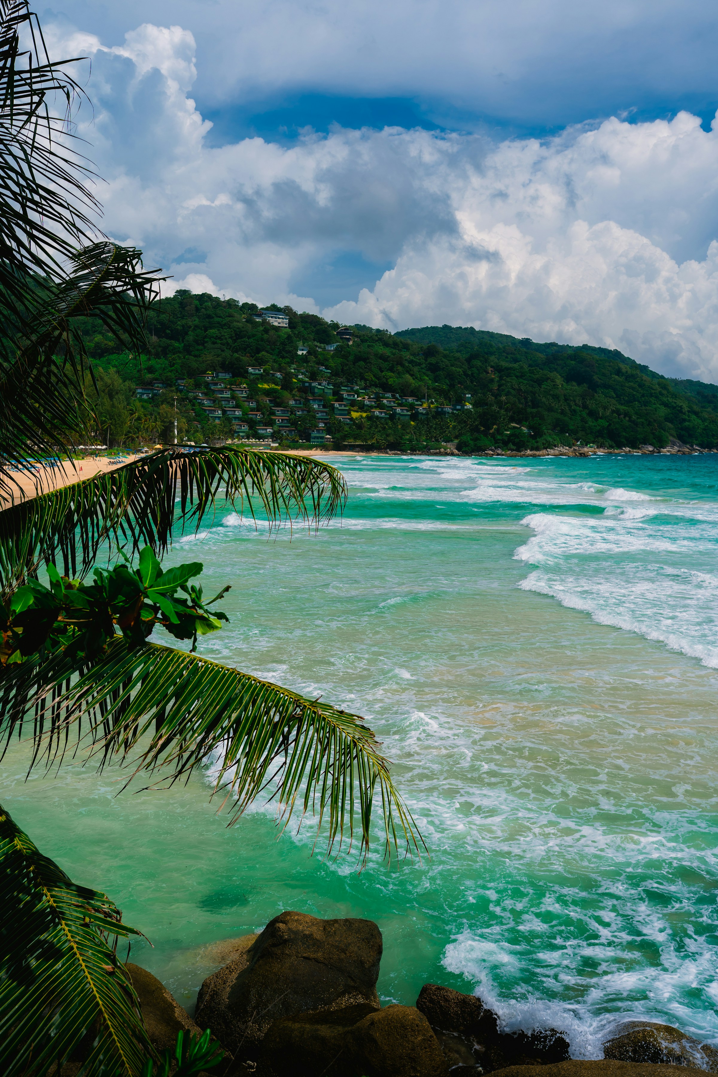 A tropical beach with turquoise water